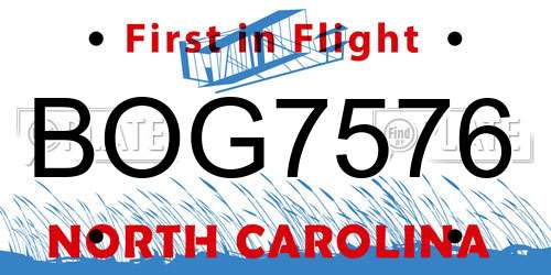 BOG7576 North Carolina License Plate