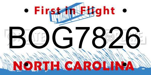 BOG7826 North Carolina License Plate