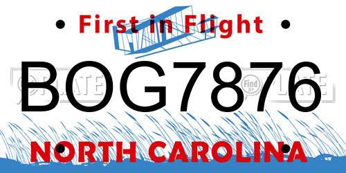 BOG7876 North Carolina License Plate
