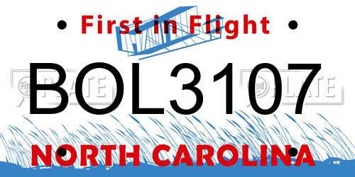 BOL3107 North Carolina License Plate