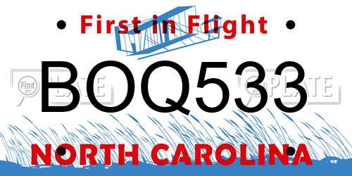 BOQ533 North Carolina License Plate