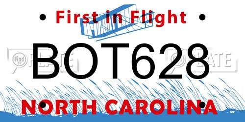 BOT628 North Carolina License Plate