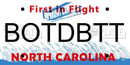 BOTDBTT North Carolina License Plate