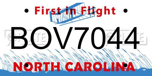 BOV7044 North Carolina License Plate