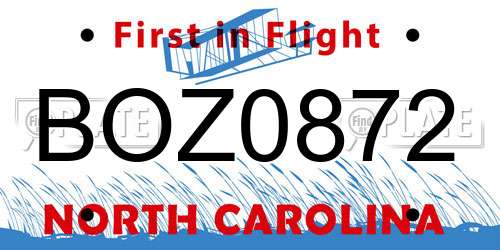 BOZ0872 North Carolina License Plate