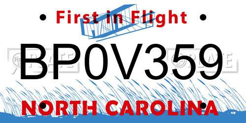 BP0V359 North Carolina License Plate