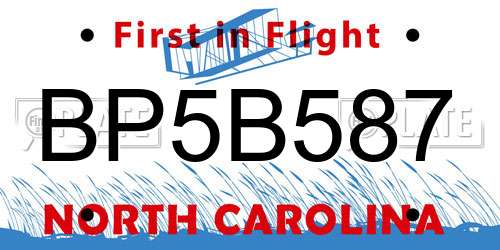 BP5B587 North Carolina License Plate