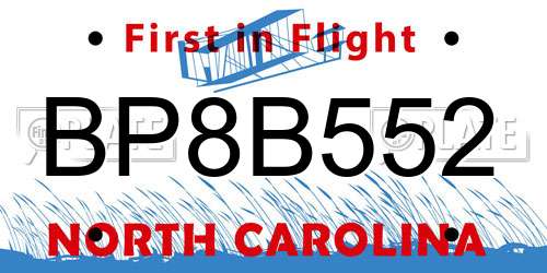 BP8B552 North Carolina License Plate