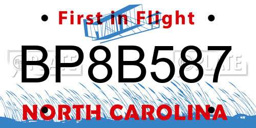BP8B587 North Carolina License Plate