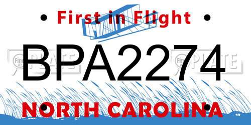 BPA2274 North Carolina License Plate