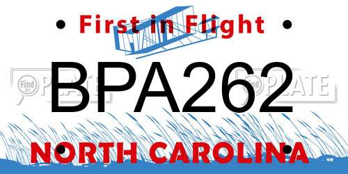 BPA262 North Carolina License Plate