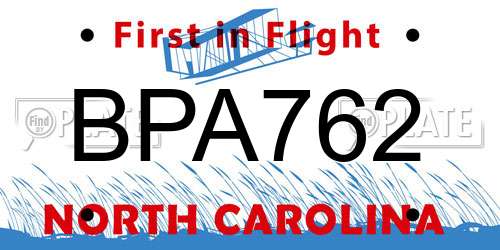 BPA762 North Carolina License Plate
