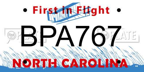 BPA767 North Carolina License Plate