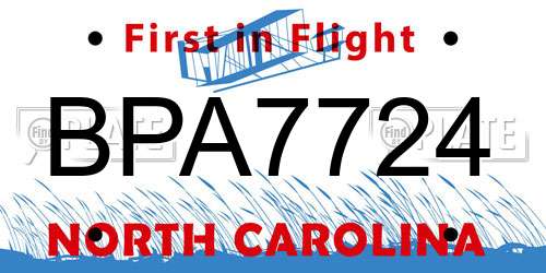 BPA7724 North Carolina License Plate
