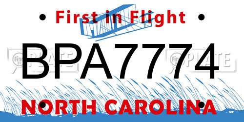 BPA7774 North Carolina License Plate