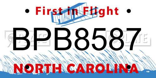 BPB8587 North Carolina License Plate