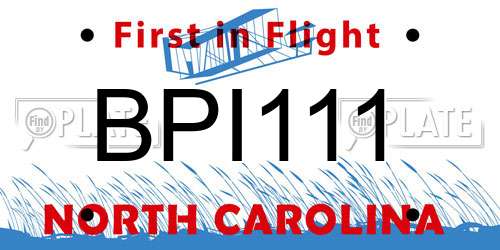 BPI111 North Carolina License Plate