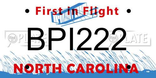 BPI222 North Carolina License Plate