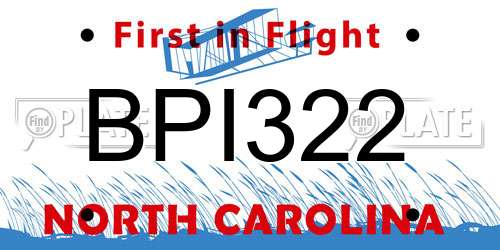 BPI322 North Carolina License Plate