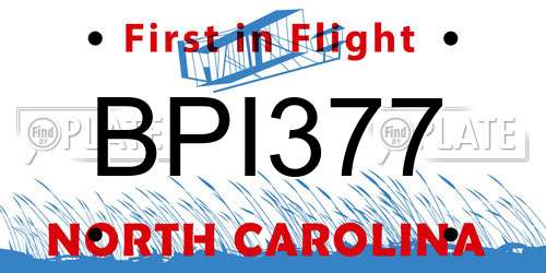 BPI377 North Carolina License Plate
