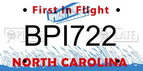 BPI722 North Carolina License Plate