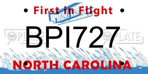 BPI727 North Carolina License Plate