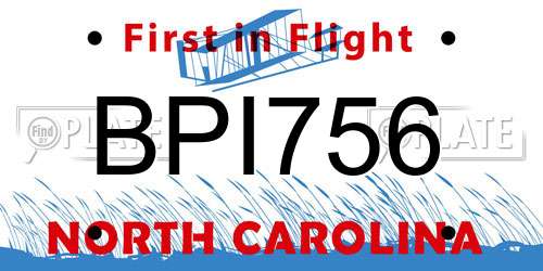 BPI756 North Carolina License Plate