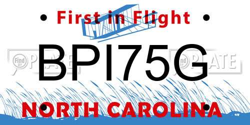 BPI75G North Carolina License Plate