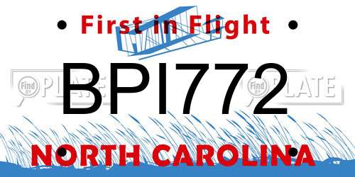 BPI772 North Carolina License Plate