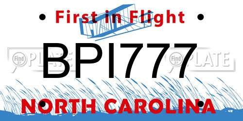 BPI777 North Carolina License Plate