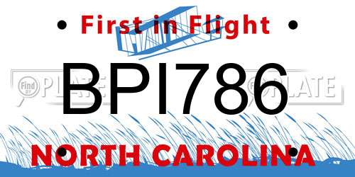 BPI786 North Carolina License Plate