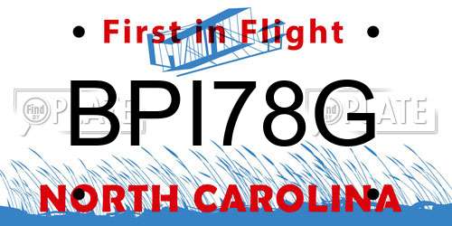 BPI78G North Carolina License Plate