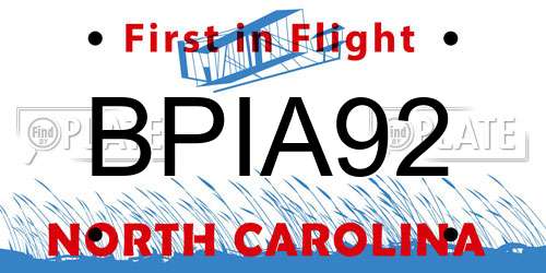 BPIA92 North Carolina License Plate