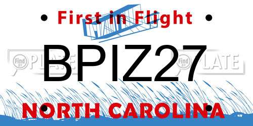 BPIZ27 North Carolina License Plate