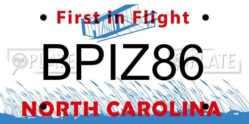BPIZ86 North Carolina License Plate