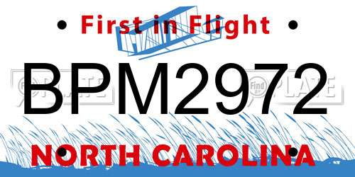 BPM2972 North Carolina License Plate