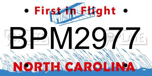 BPM2977 North Carolina License Plate
