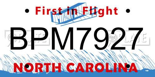 BPM7927 North Carolina License Plate