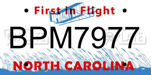 BPM7977 North Carolina License Plate