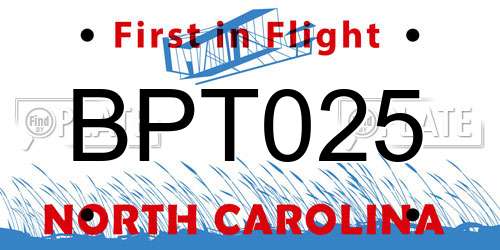 BPT025 North Carolina License Plate