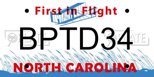 BPTD34 North Carolina License Plate