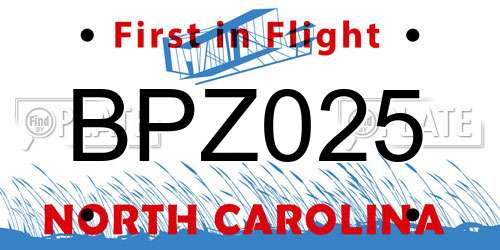 BPZ025 North Carolina License Plate
