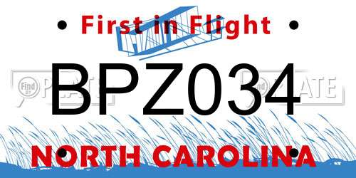 BPZ034 North Carolina License Plate
