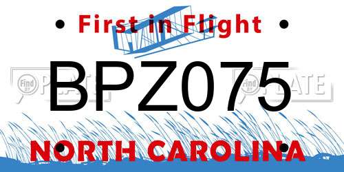 BPZ075 North Carolina License Plate