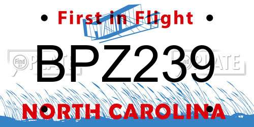 BPZ239 North Carolina License Plate