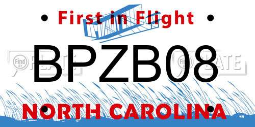 BPZB08 North Carolina License Plate
