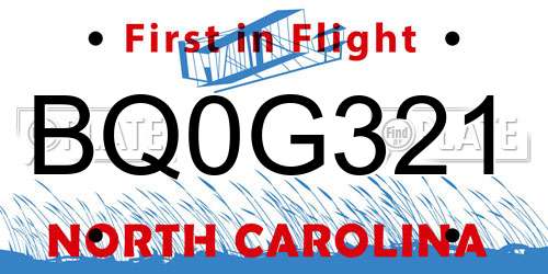 BQ0G321 North Carolina License Plate