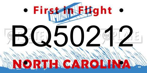 BQ50212 North Carolina License Plate