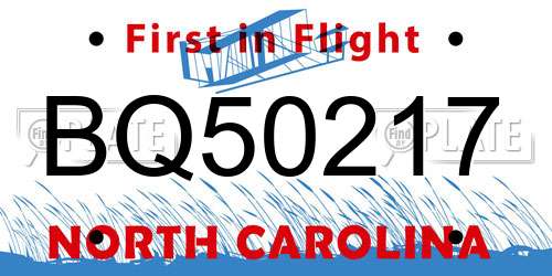 BQ50217 North Carolina License Plate