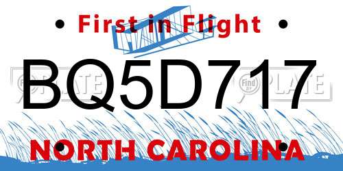 BQ5D717 North Carolina License Plate